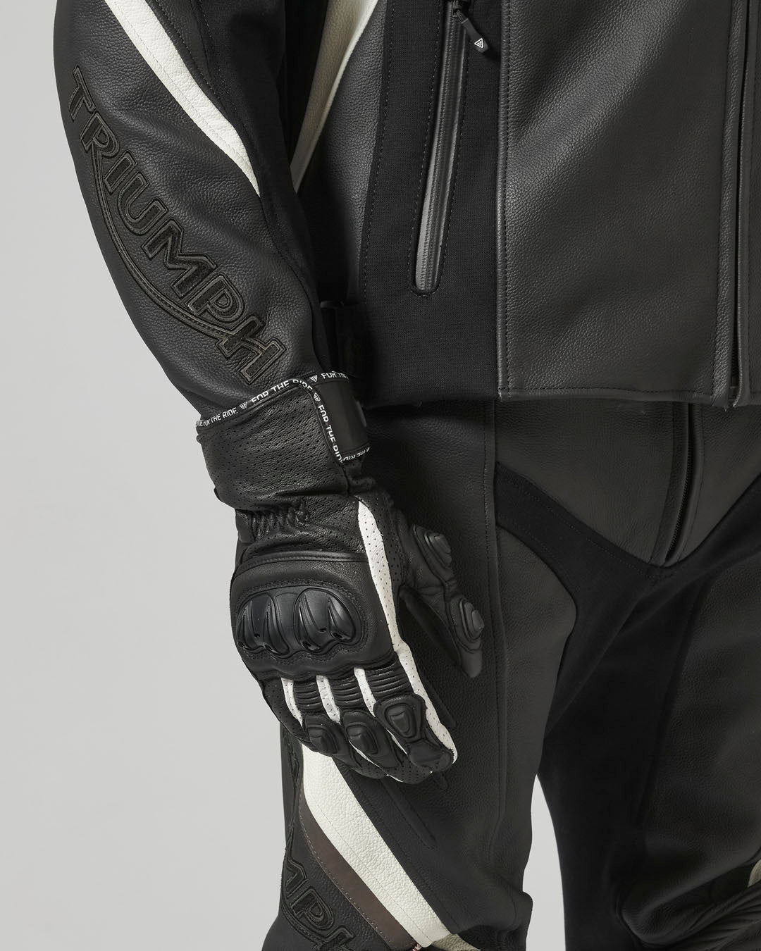 Triple Perforated Leather Gloves in Black