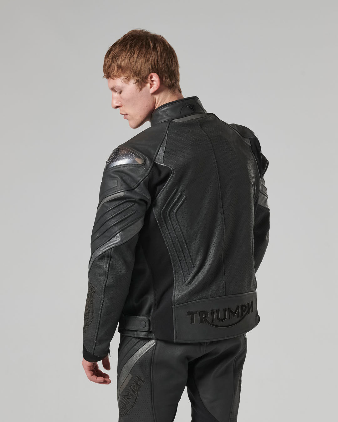 Triple Perforated Leather Jacket in Black