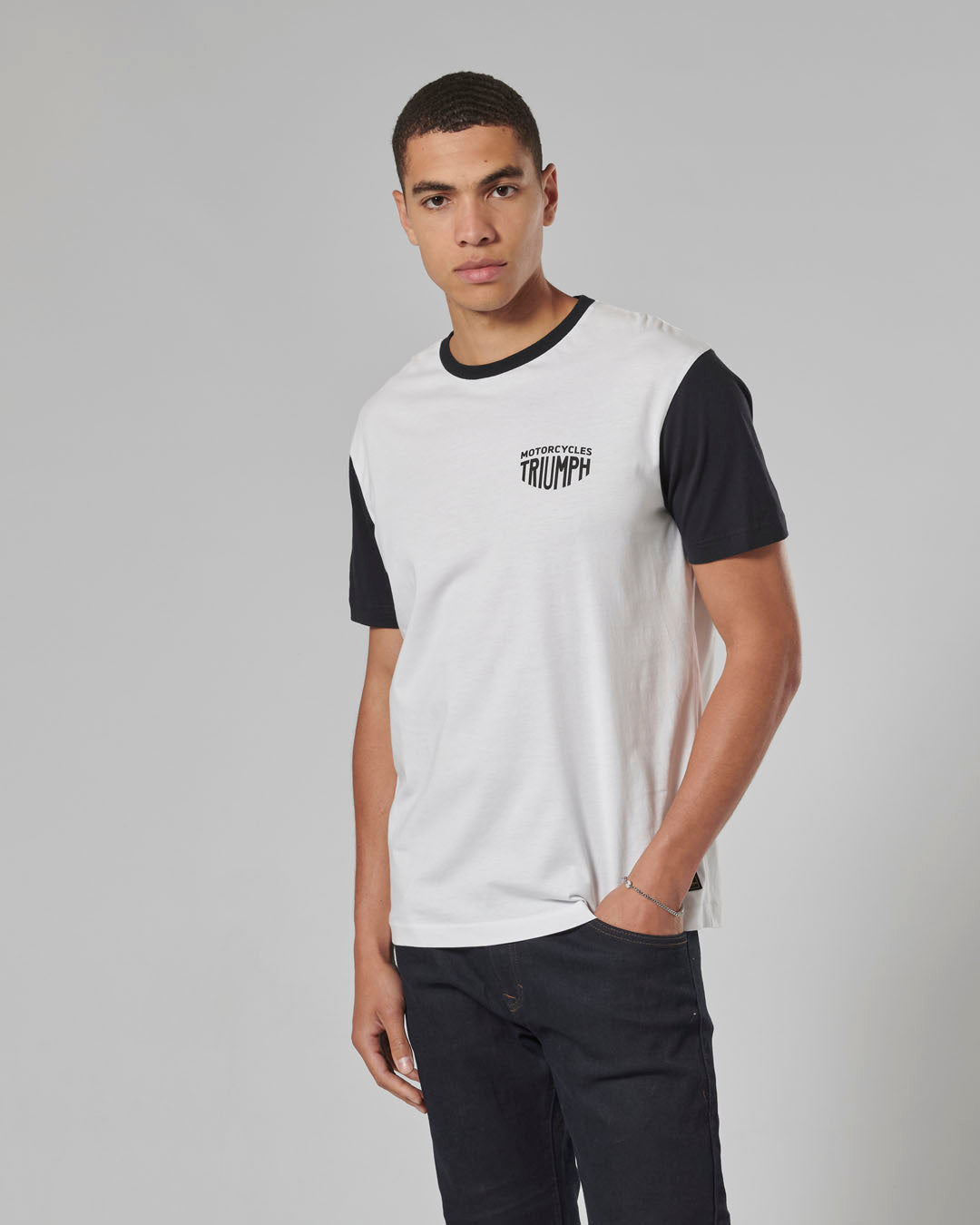 Fenland Contrast Sleeve Tee in White and Black - SS23