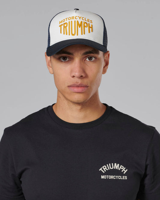 Ellis Trucker Cap in Bone and Navy - SS23