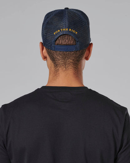 Ellis Trucker Cap in Bone and Navy - SS23