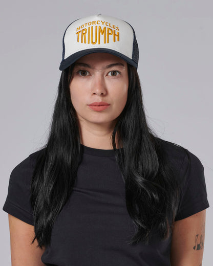 Ellis Trucker Cap in Bone and Navy - SS23