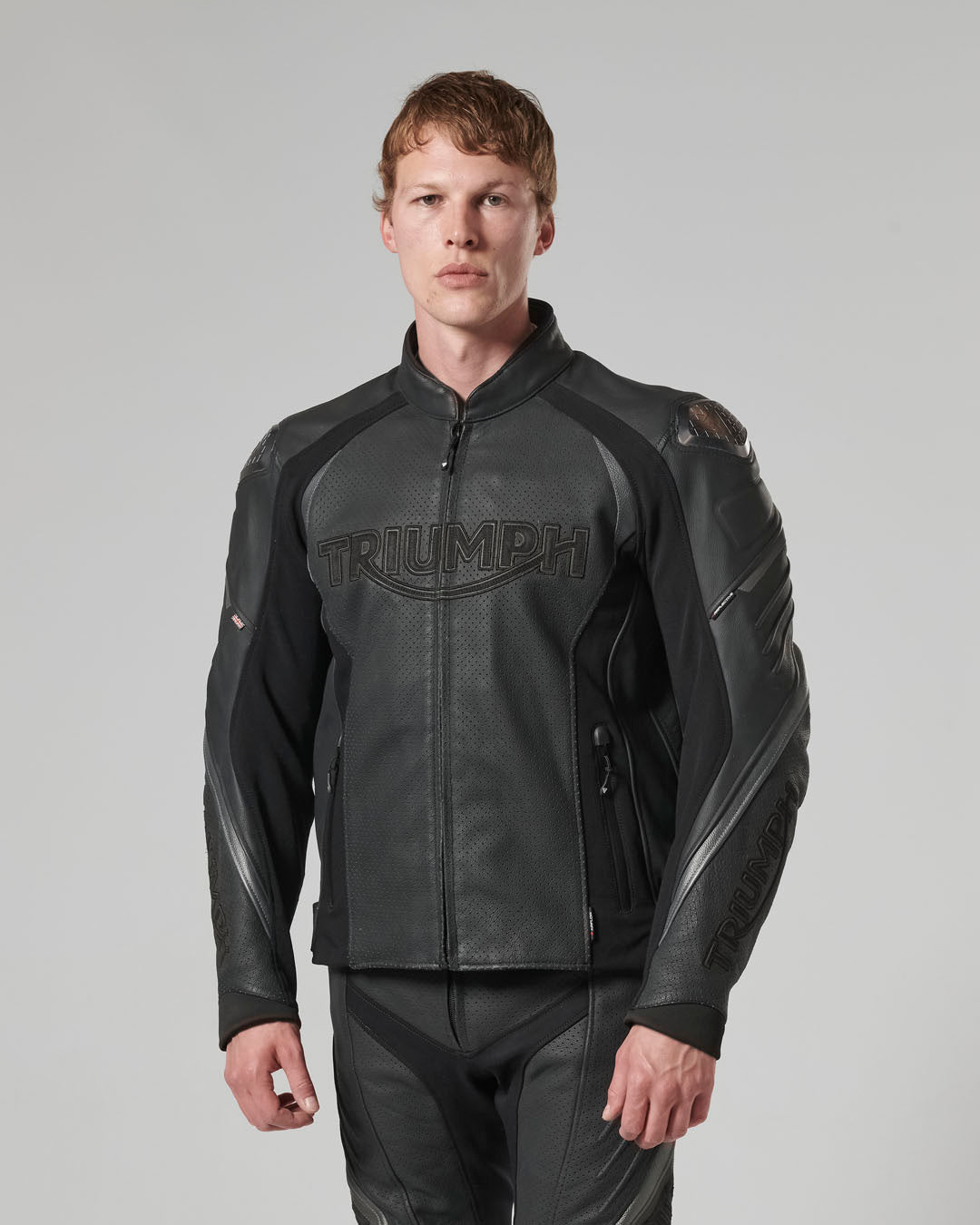 Triple Perforated Leather Jacket in Black