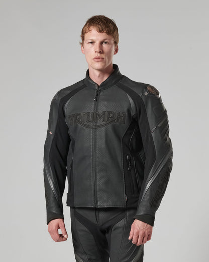 Triple Perforated Leather Jacket in Black
