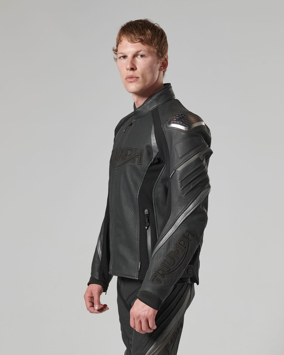 Triple Perforated Leather Jacket in Black