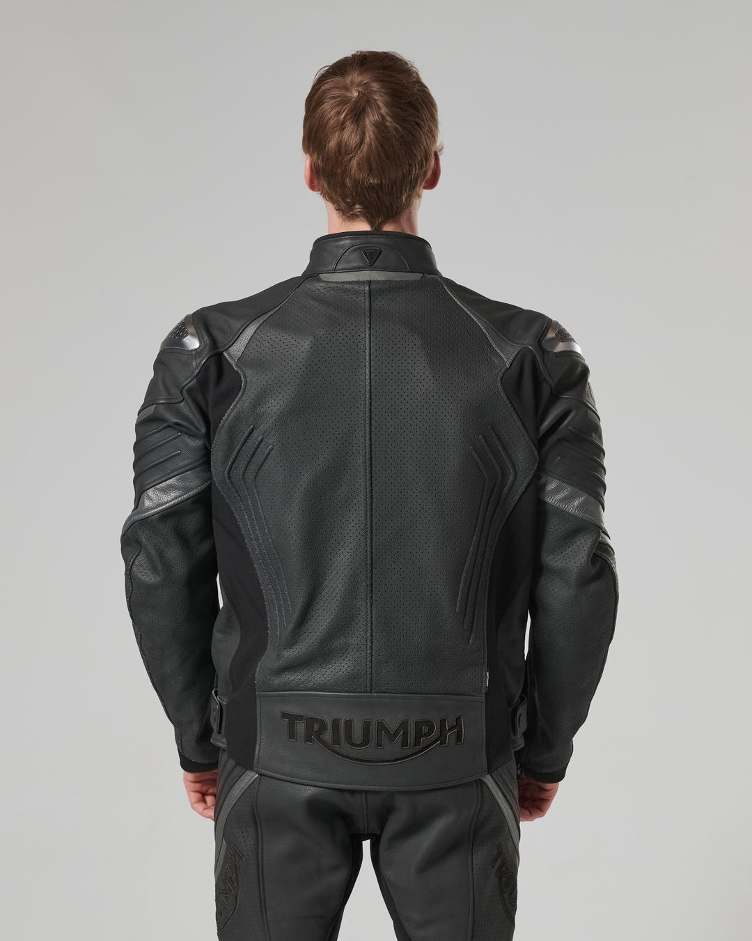Triple Perforated Leather Jacket in Black