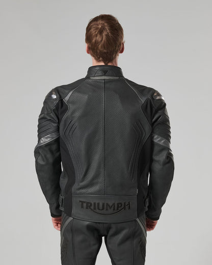 Triple Perforated Leather Jacket in Black