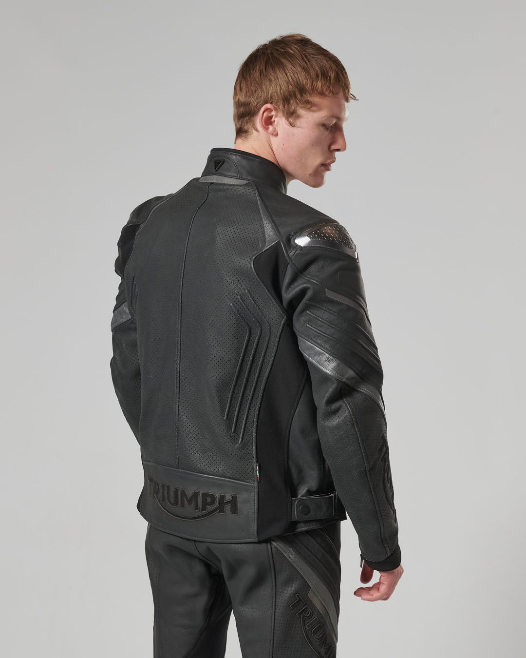 Triple Perforated Leather Jacket in Black