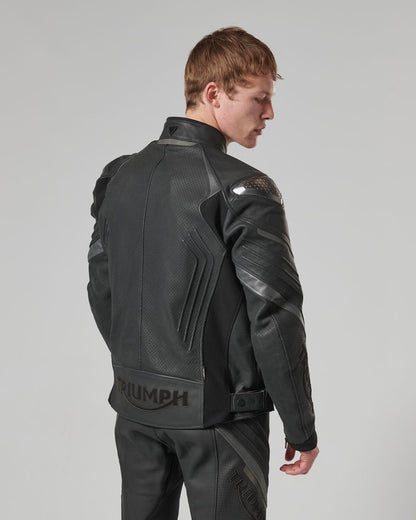 Triple Perforated Leather Jacket in Black