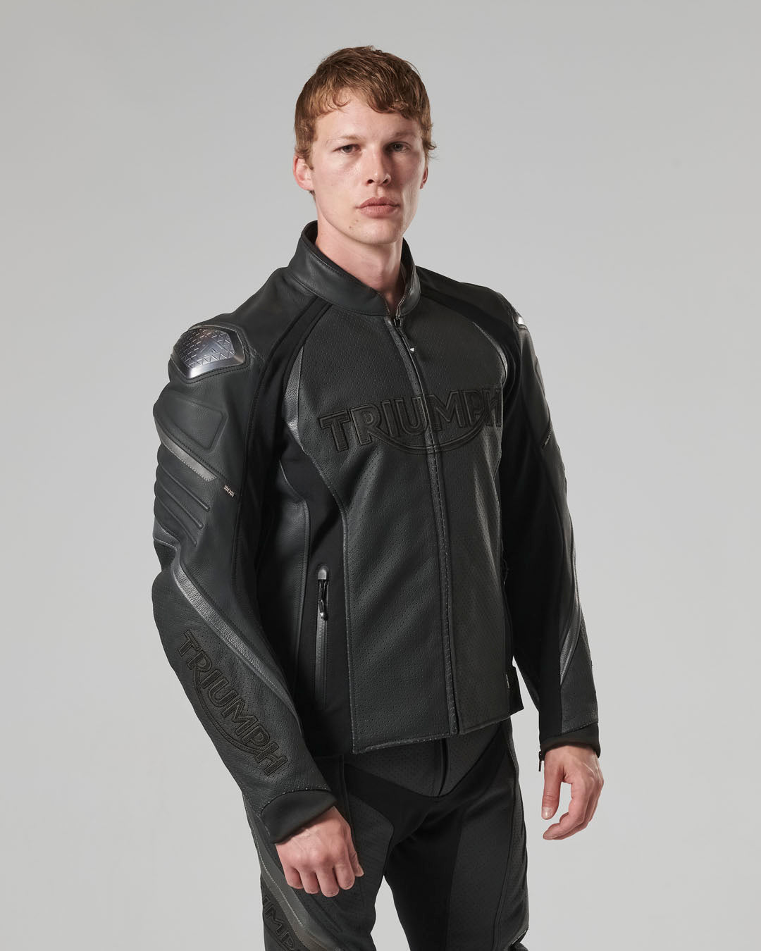 Triple Perforated Leather Jacket in Black