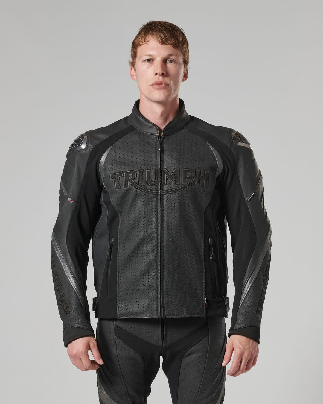 Triple Perforated Leather Jacket in Black