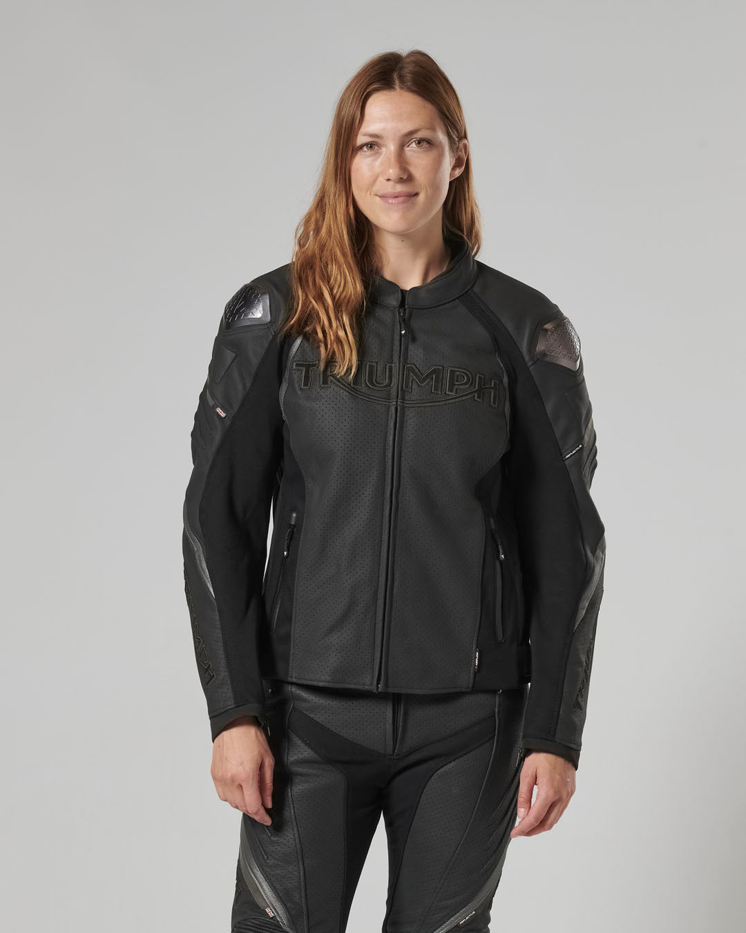 Triple Perforated Leather Jacket in Black