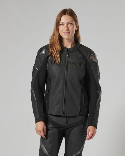 Triple Perforated Leather Jacket in Black