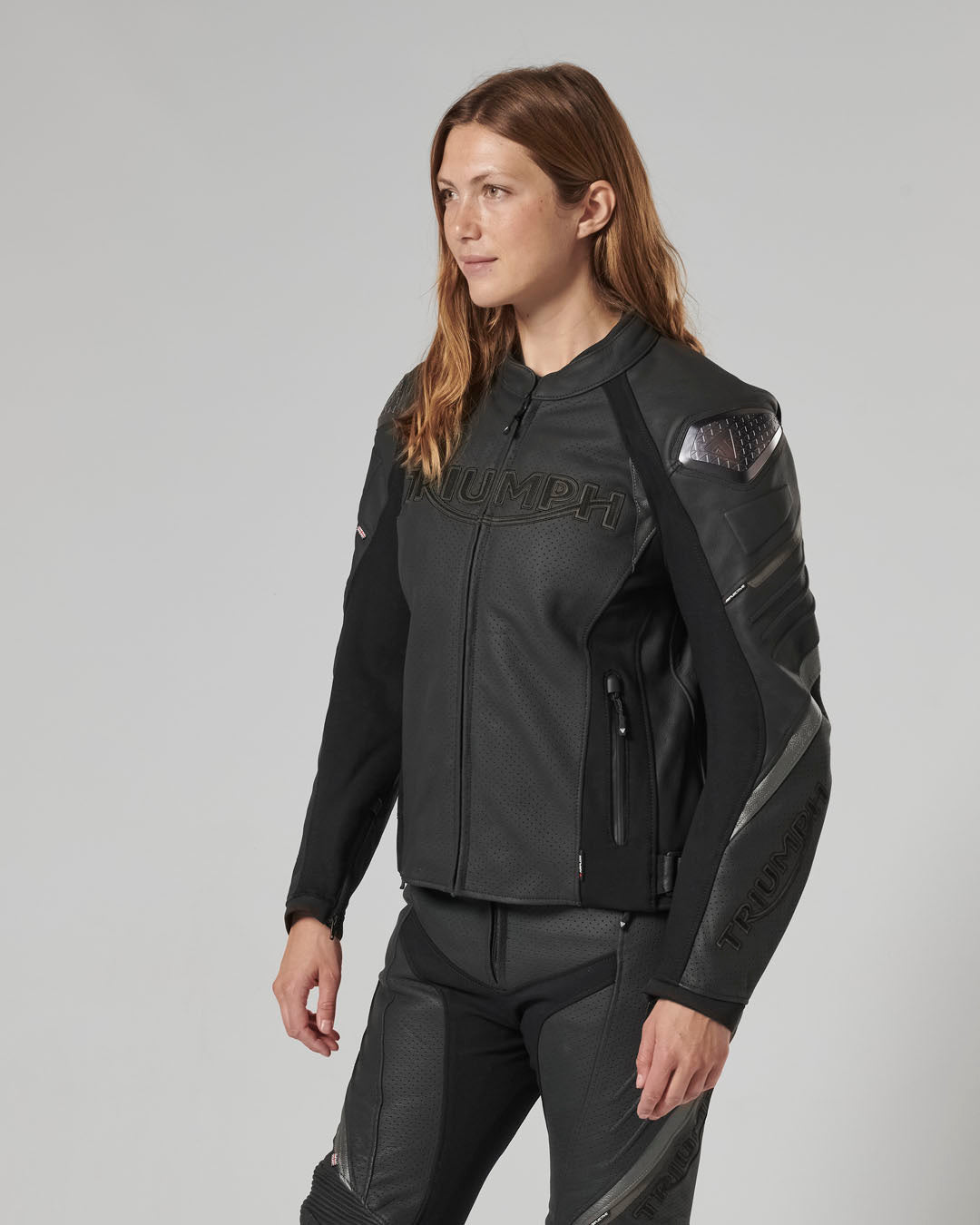 Triple Perforated Leather Jacket in Black