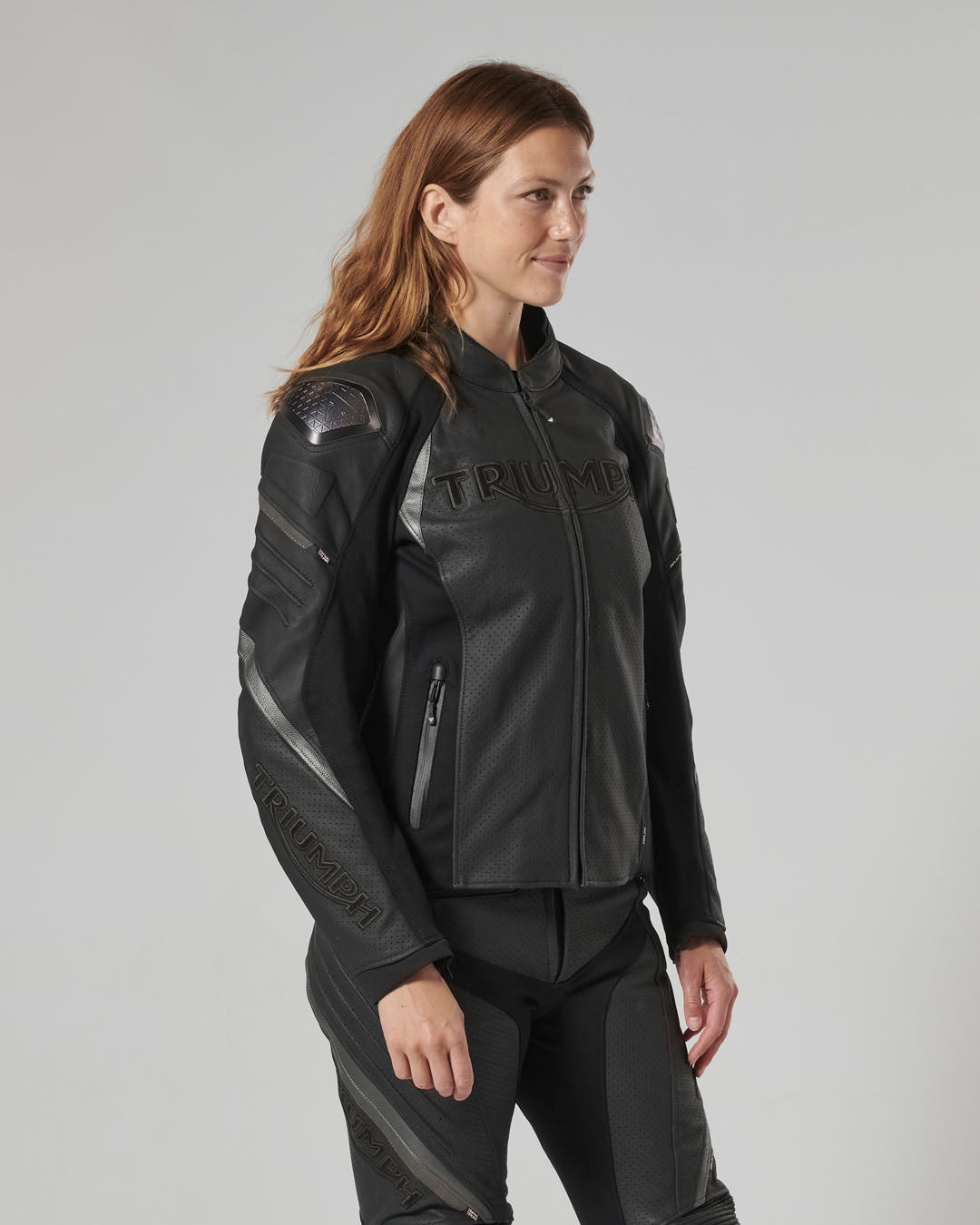 Triple Perforated Leather Jacket in Black
