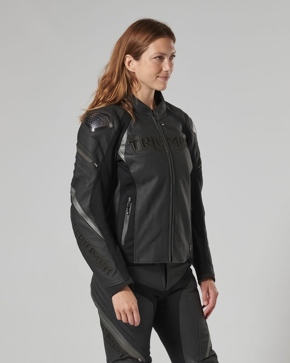 Triple Perforated Leather Jacket in Black Grange Shop