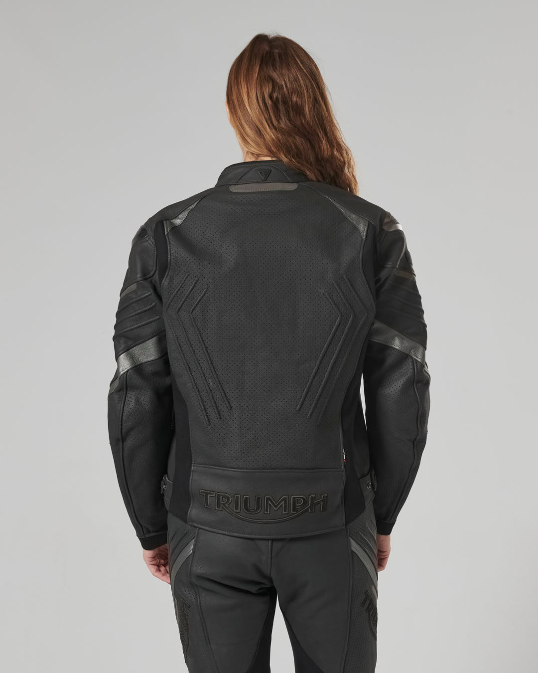 Triple Perforated Leather Jacket in Black