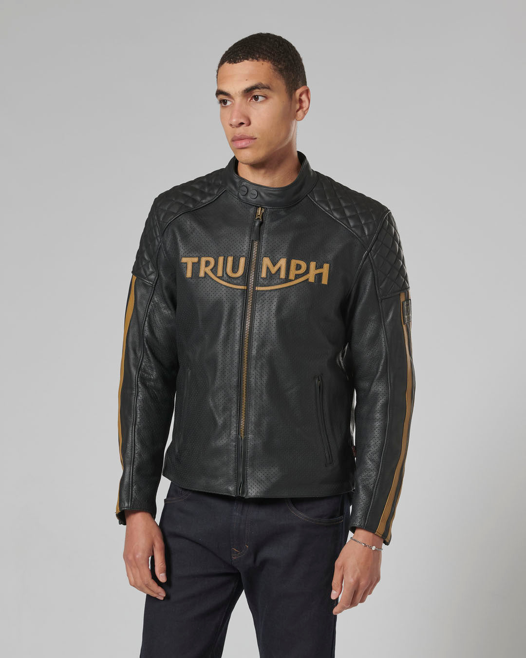 Braddan Air Racing Leather Jacket in Black and Gold
