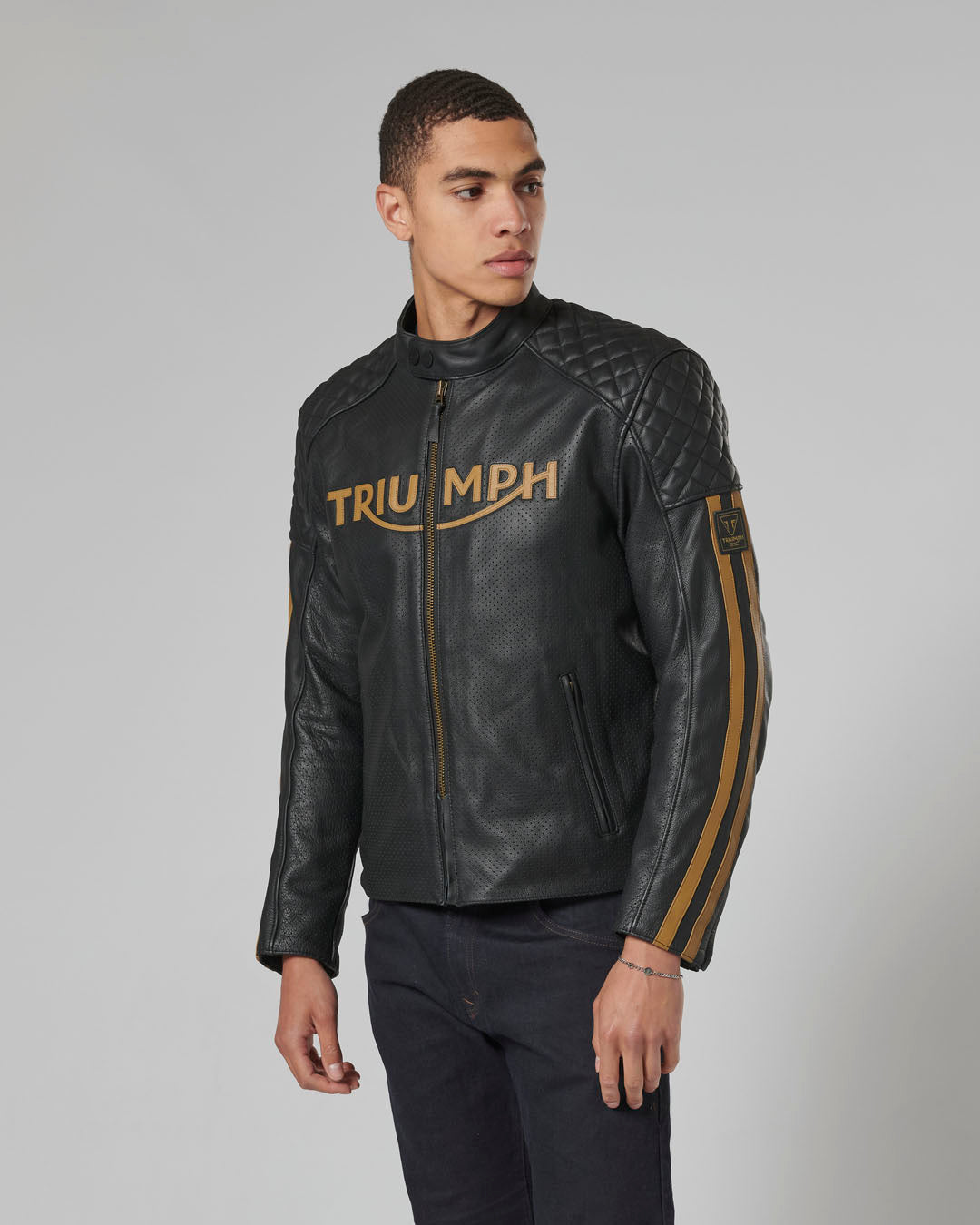 Braddan Air Racing Leather Jacket in Black and Gold