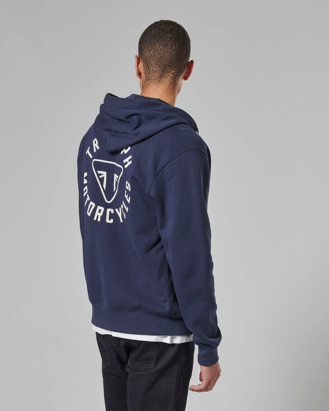 MSWS24119 - FULL ZIP HOODY-NAVY/BONE-L - Genuine Triumph Motorcycle Product