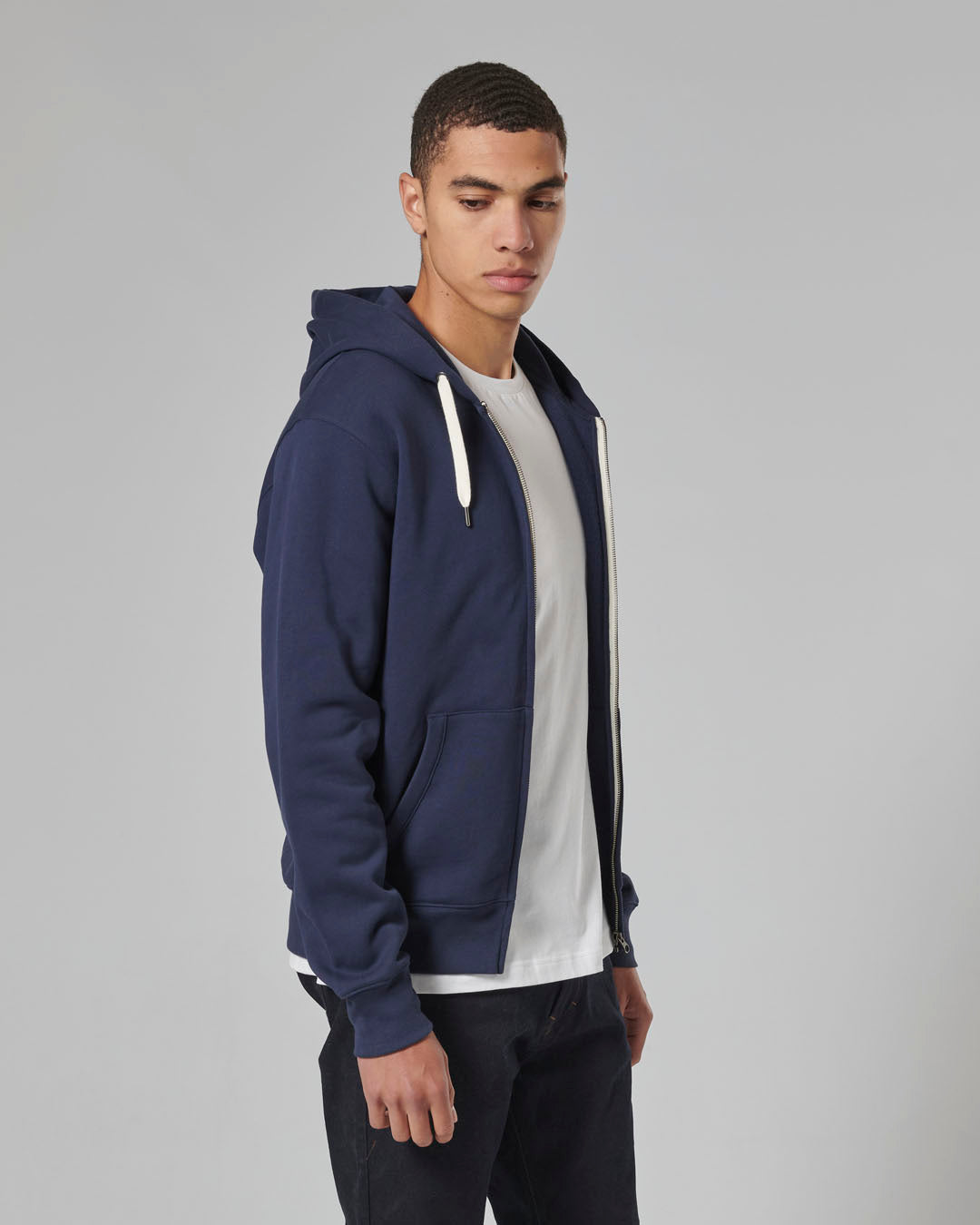 MSWS24119 - FULL ZIP HOODY-NAVY/BONE-L - Genuine Triumph Motorcycle Product