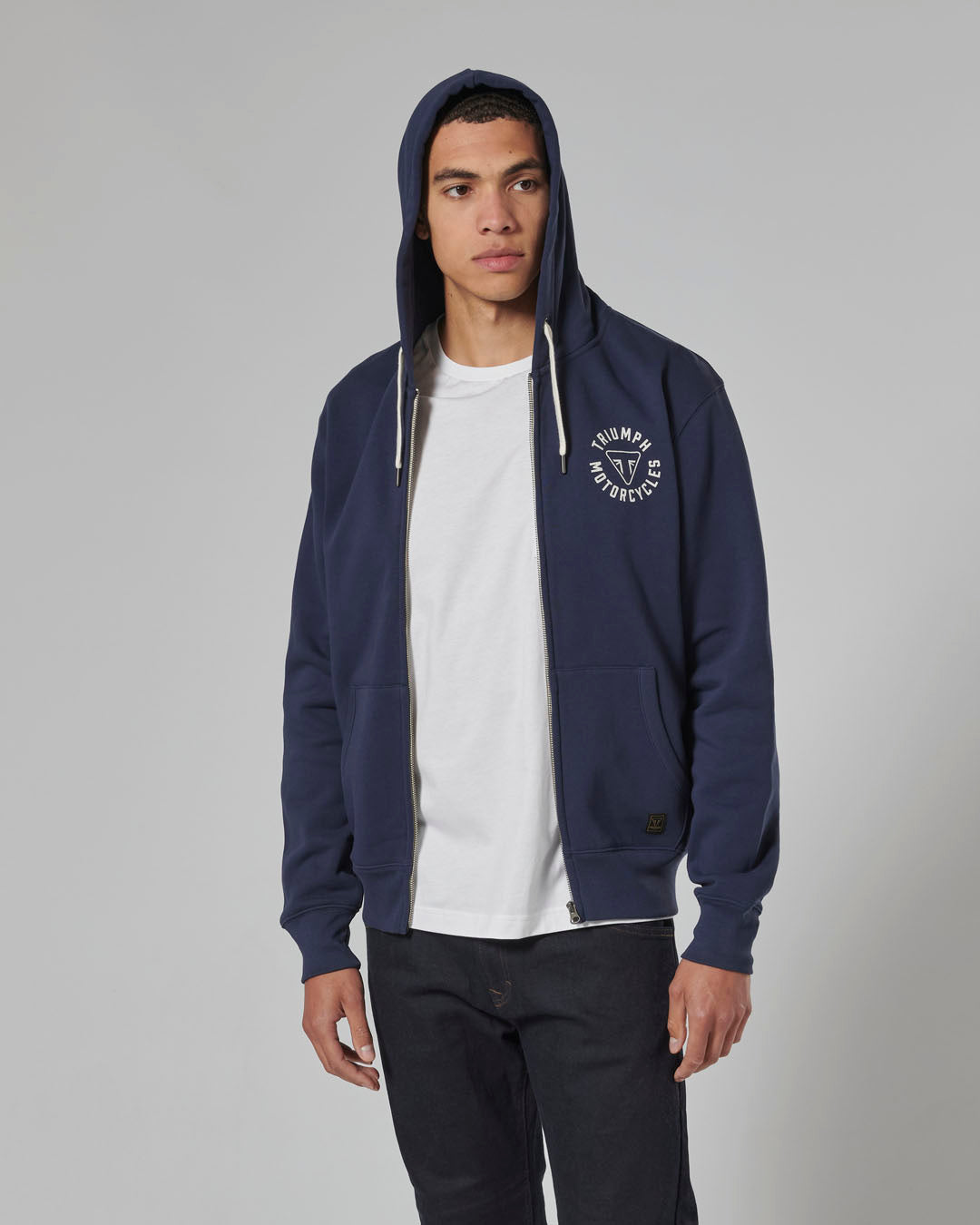 MSWS24119 - FULL ZIP HOODY-NAVY/BONE-L - Genuine Triumph Motorcycle Product