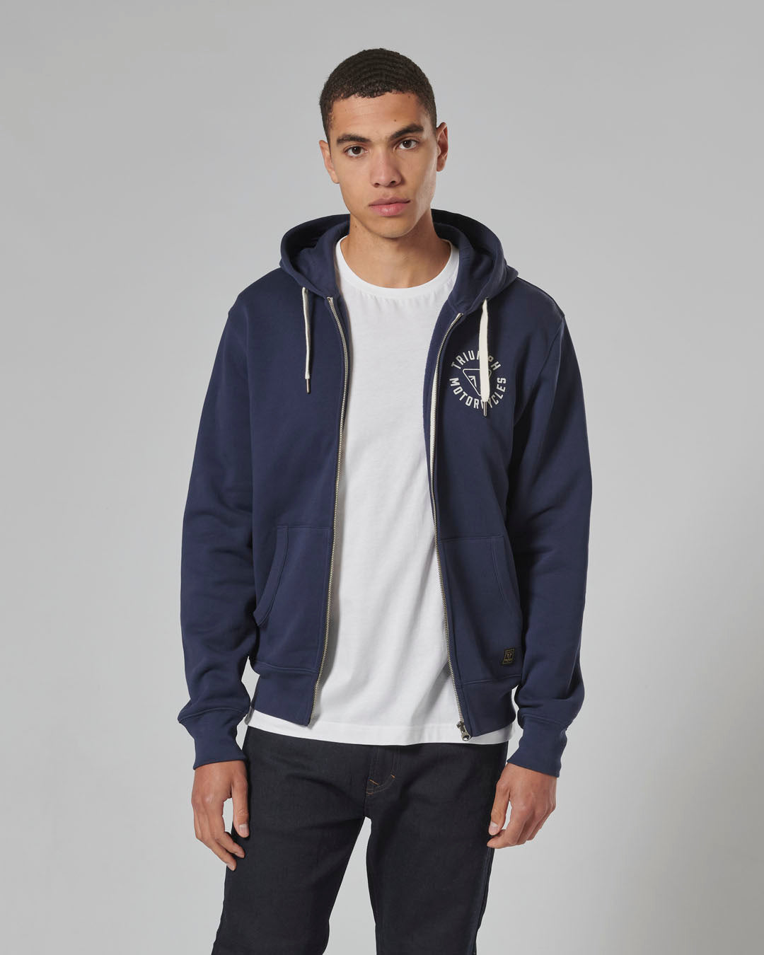 MSWS24119 - FULL ZIP HOODY-NAVY/BONE-L - Genuine Triumph Motorcycle Product