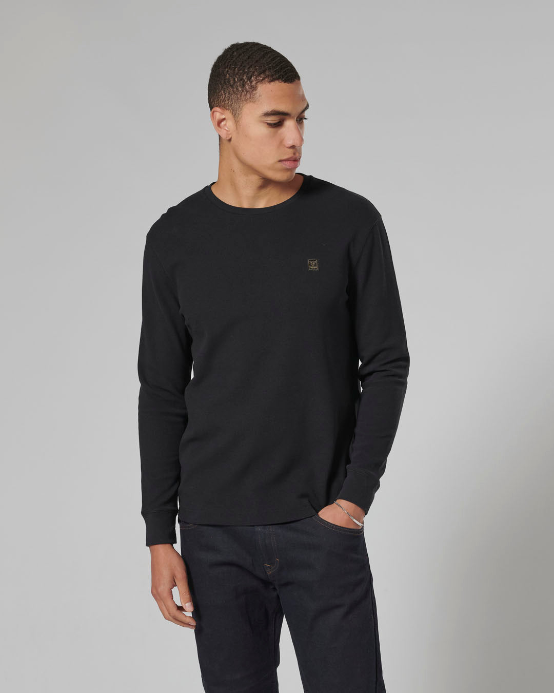 Dean Long Sleeve Waffle Tee Black