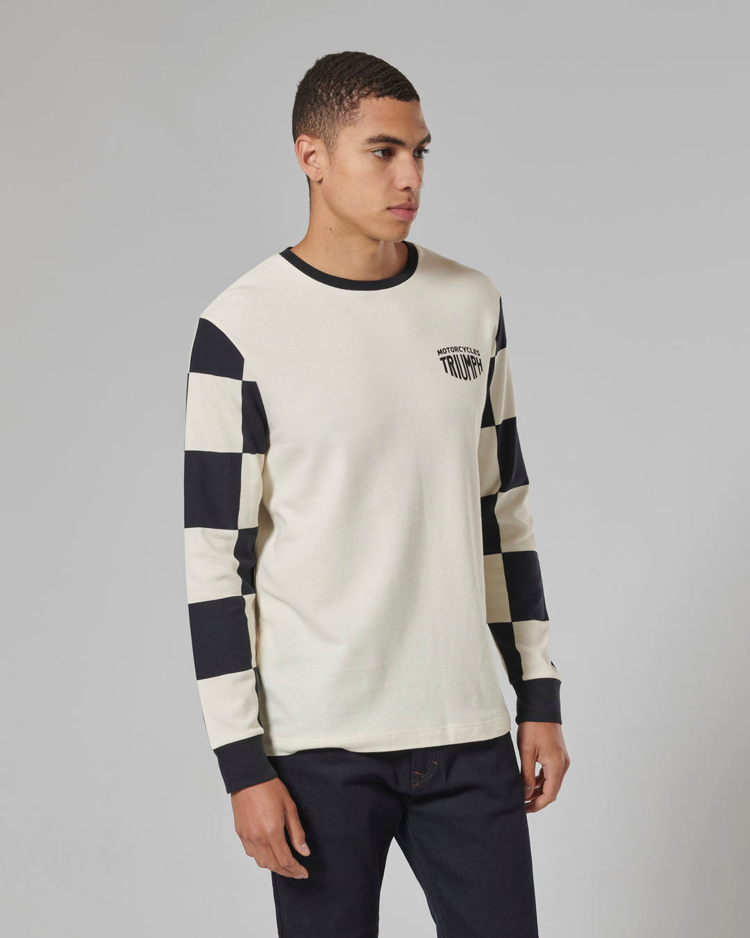 MTLS24130 - CHECKERBOARD L/S TEE-BL/B-L - Genuine Triumph Motorcycle Product