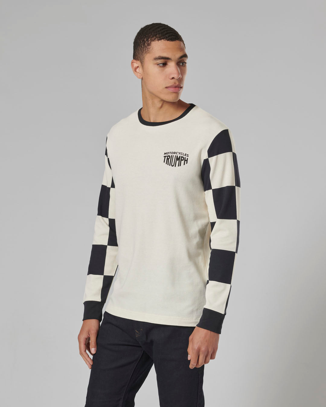 MTLS24130 - CHECKERBOARD L/S TEE-BL/B-L - Genuine Triumph Motorcycle Product
