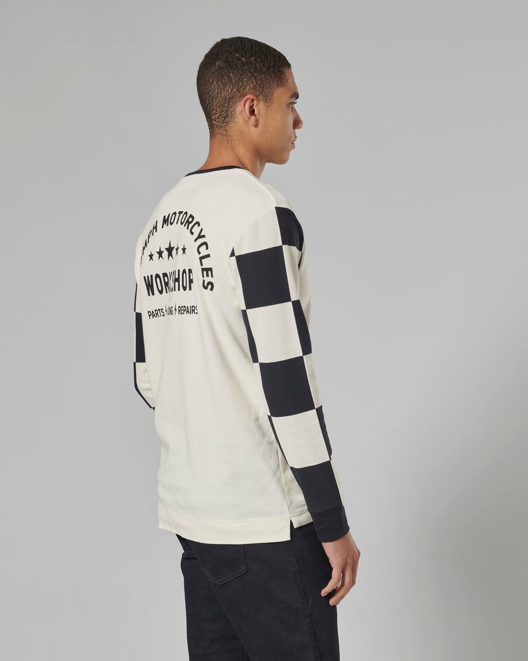 MTLS24130 - CHECKERBOARD L/S TEE-BL/B-L - Genuine Triumph Motorcycle Product