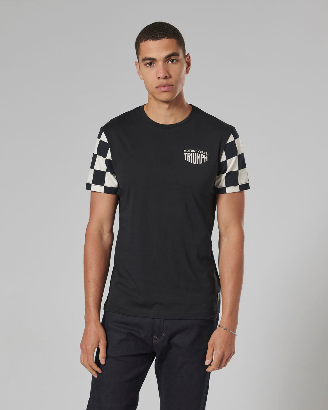 Preston Checkerboard Sleeve Tee in Black and Bone - SS23
