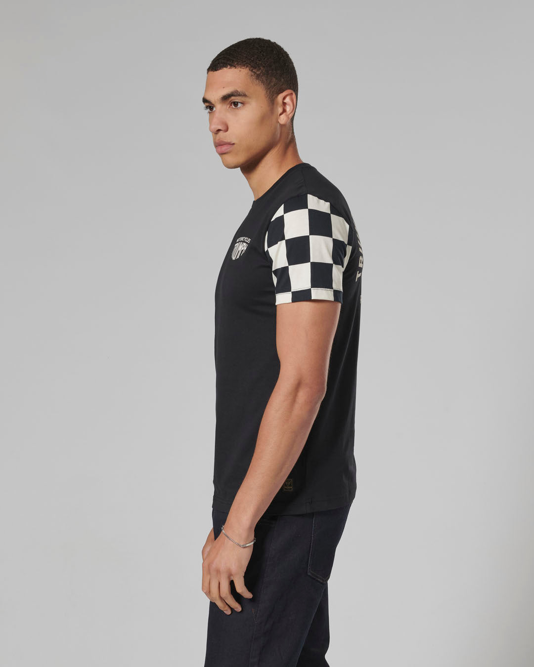 Preston Checkerboard Sleeve Tee in Black and Bone - SS23