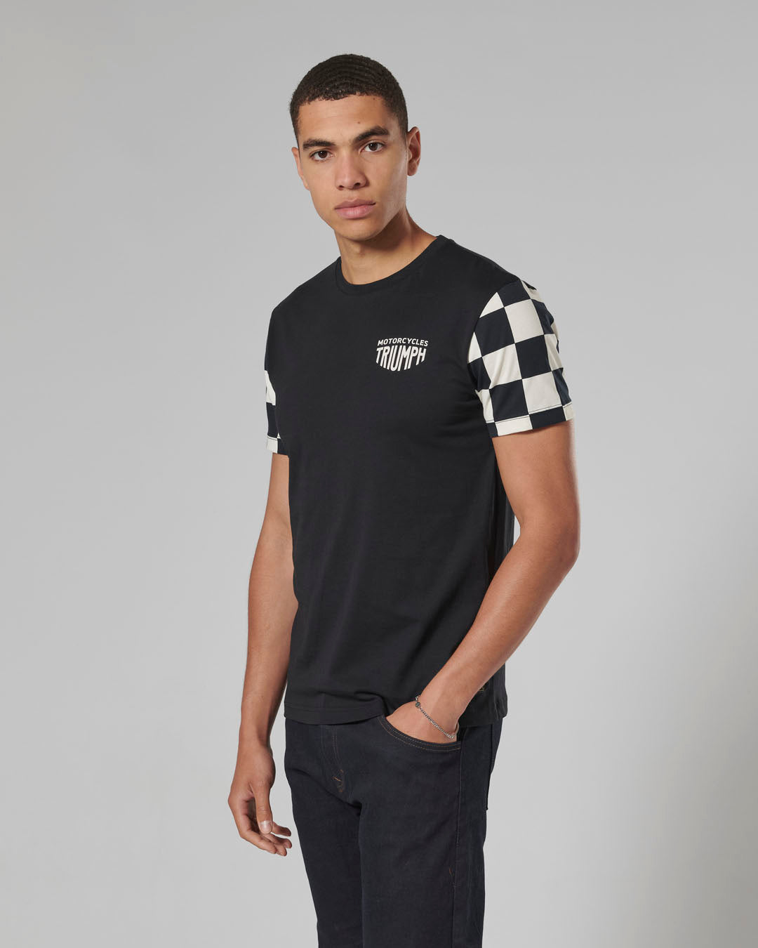 Preston Checkerboard Sleeve Tee in Black and Bone - SS23