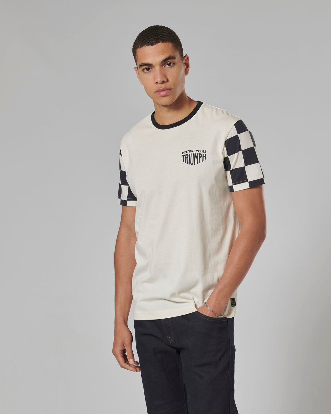 MTSS24116 - SS CHECKERBOARD TEE-L - Genuine Triumph Motorcycle Product