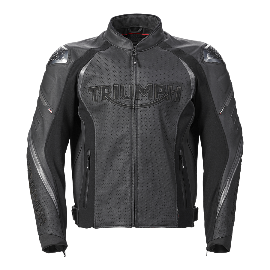 Triple Perforated Leather Jacket in Black