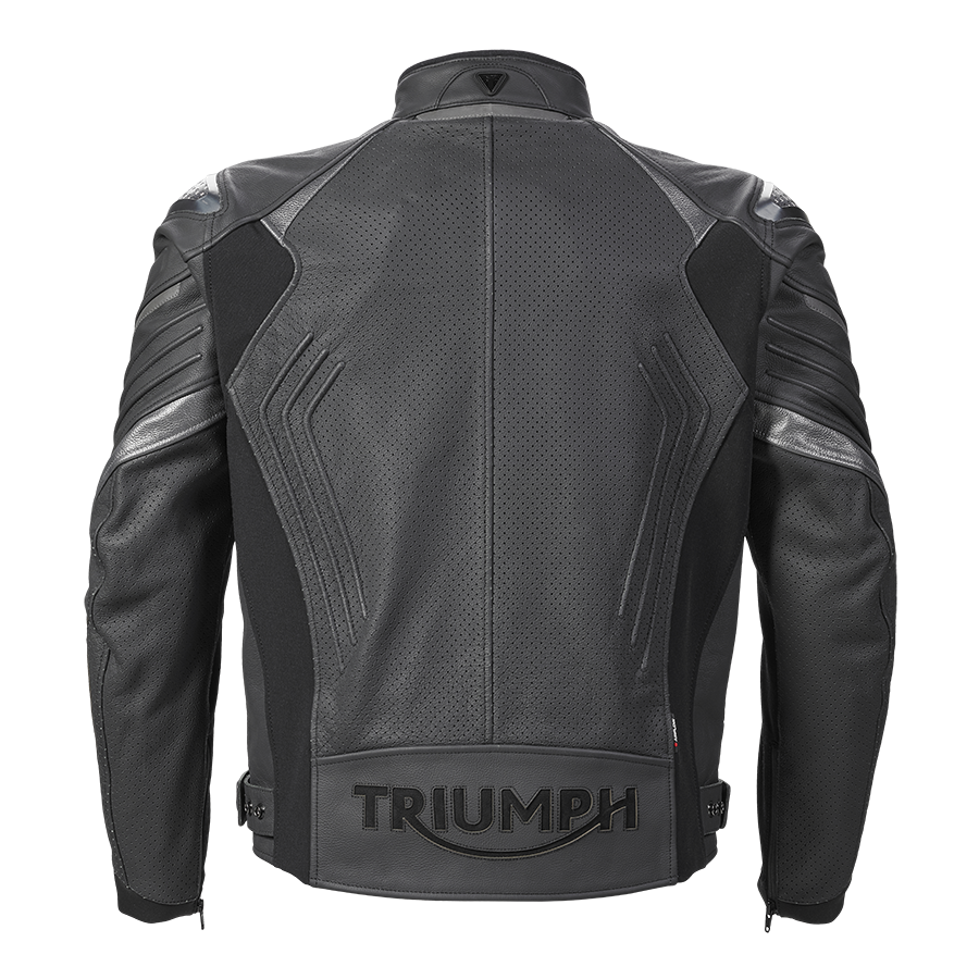 Triple Perforated Leather Jacket in Black