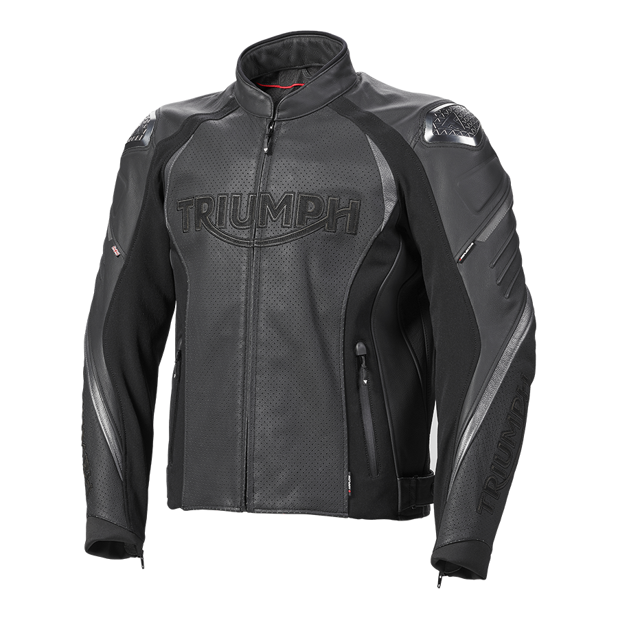 Triple Perforated Leather Jacket in Black