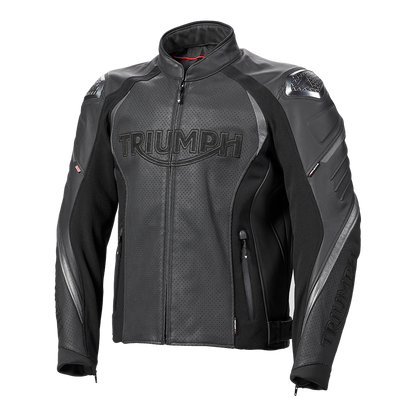 Triple Perforated Leather Jacket in Black