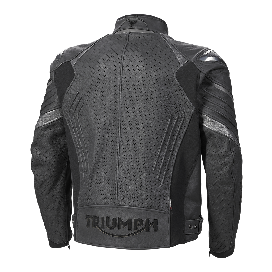Triple Perforated Leather Jacket in Black