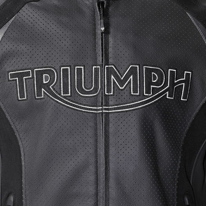 Triple Perforated Leather Jacket in Black