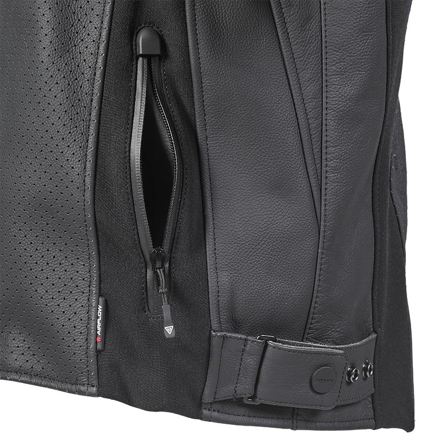 Triple Perforated Leather Jacket in Black