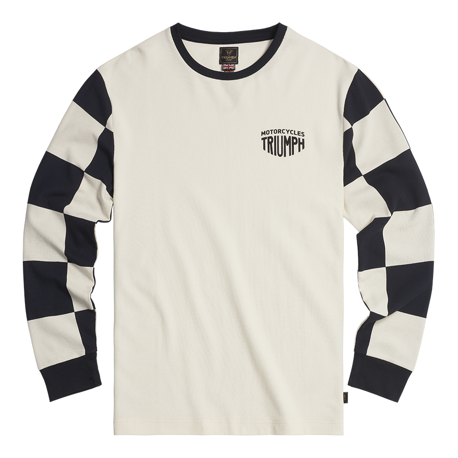 MTLS24130 - CHECKERBOARD L/S TEE-BL/B-L - Genuine Triumph Motorcycle Product