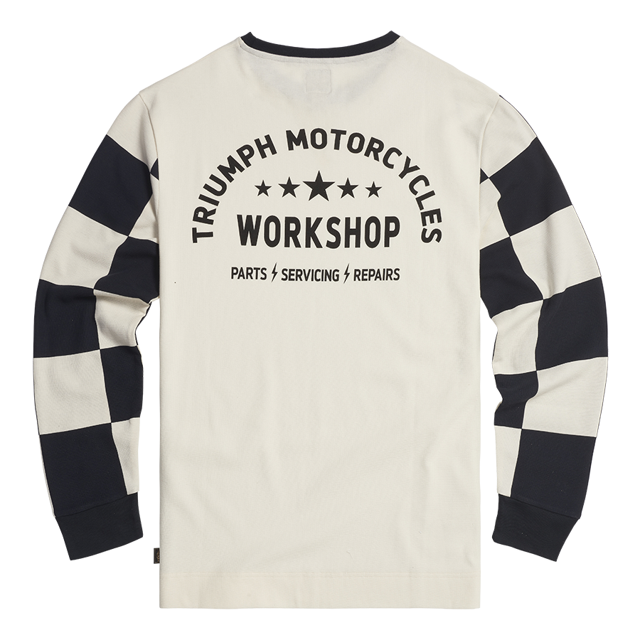 MTLS24130 - CHECKERBOARD L/S TEE-BL/B-L - Genuine Triumph Motorcycle Product